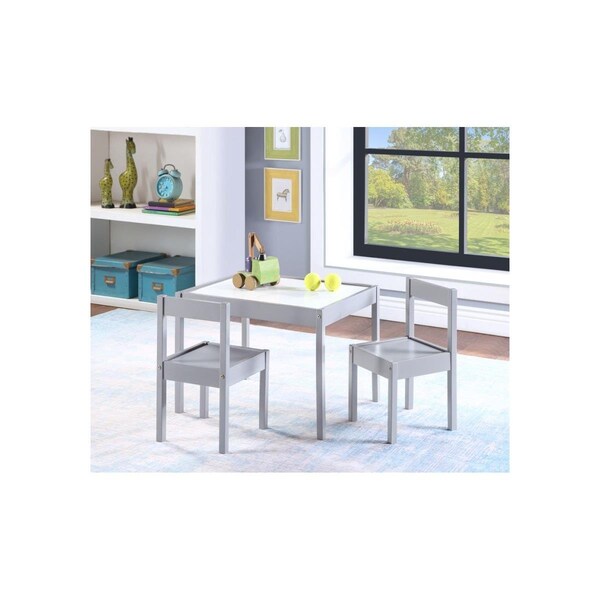 Olive & Opie Gibson 3 Piece Dry Erase Kids Table & Chair Set, Gray 30321-GRY - main
